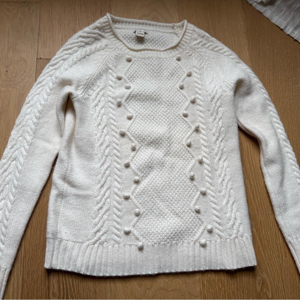 J- crew merino wool blend cream-Knit Pom-Pom Sweater size xs